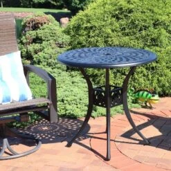 Sunnydaze Decor Sunnydaze 30.75" Round Sigonella Cast Aluminum Outdoor Patio Table, Black