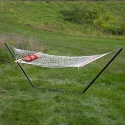 Sunnydaze Decor Sunnydaze Cotton Rope Freestanding Hammock With Spreader Bar With Portable Steel Stand And Pad And Pillow Set - 12' Stand 30 Sunnydaze Decor Sunnydaze Cotton Rope Freestanding Hammock With Spreader Bar With Portable Steel Stand And Pad And Pillow Set - 12' Stand -Furniture GUEST a666809a 2f5f 4240 a2ae 324890b7bd9d