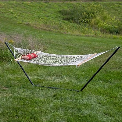 Sunnydaze Decor Sunnydaze Cotton Rope Freestanding Hammock With Spreader Bar With Portable Steel Stand And Pad And Pillow Set - 12' Stand 11 Sunnydaze Decor Sunnydaze Cotton Rope Freestanding Hammock With Spreader Bar With Portable Steel Stand And Pad And Pillow Set - 12' Stand - Image 9