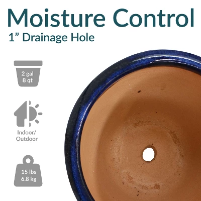 Sunnydaze Decor Sunnydaze Studio UV- And Frost-Resistant Ceramic Planters With Drainage Holes And Saucers - 11" Diameter - Imperial Blue - 2-Pack 3 Sunnydaze Decor Sunnydaze Studio UV- And Frost-Resistant Ceramic Planters With Drainage Holes And Saucers - 11" Diameter - Imperial Blue - 2-Pack