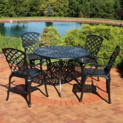 Sunnydaze Decor Sunnydaze Outdoor Crossweave Design Black Cast Aluminum Round Patio Dining Furniture Set With Table And Chairs, 5pc 11 Sunnydaze Decor Sunnydaze Outdoor Crossweave Design Black Cast Aluminum Round Patio Dining Furniture Set With Table And Chairs, 5pc -Furniture GUEST a9b39b6e 7e15 4c1d 912f 97abeb16aa5c