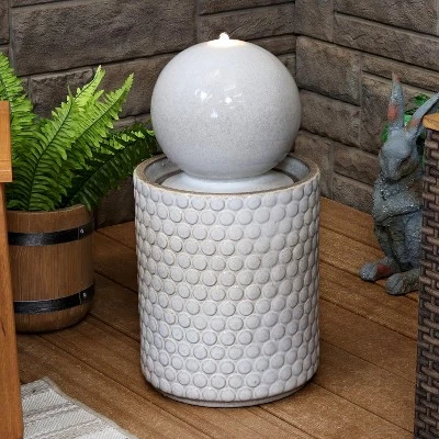 Sunnydaze Decor Sunnydaze Modern Orb On Circle-Pattern Base Ceramic Outdoor Fountain With LED Lights, Gray 3 Sunnydaze Decor Sunnydaze Modern Orb On Circle-Pattern Base Ceramic Outdoor Fountain With LED Lights, Gray