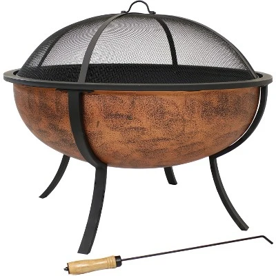 Sunnydaze Decor Sunnydaze Outdoor Portable Camping Or Backyard Large Round Fire Pit Bowl With Spark Screen, Wood Grate, And Log Poker - 32" - Copper Finish 5 Sunnydaze Decor Sunnydaze Outdoor Portable Camping Or Backyard Large Round Fire Pit Bowl With Spark Screen, Wood Grate, And Log Poker - 32" - Copper Finish - Image 3