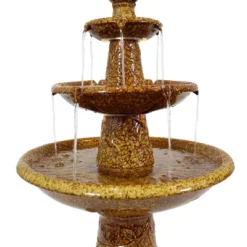 Sunnydaze Decor Sunnydaze 43"H Electric Ceramic 3-Tier Floral Motif Outdoor Water Fountain With LED Lights -Furniture GUEST ae759af1 1752 4b84 b0a3 235ae2678c91