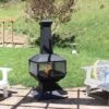 Sunnydaze Decor Sunnydaze Outdoor Backyard Patio Steel 360-Degree View Wood-Burning Fire Pit Chiminea With Wood Grate And Poker - 57" - Black