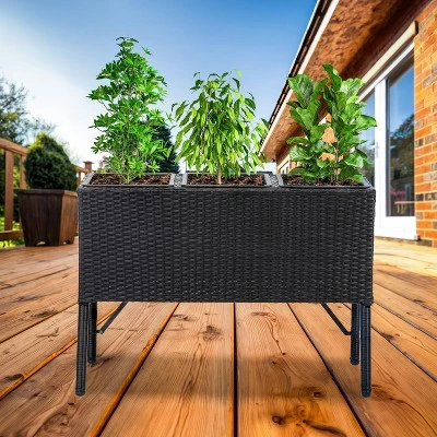 Sunnydaze Decor Sunnydaze 3-Section Wicker Raised Planter Bed For Indoor Or Outdoor Use - Black 16 Sunnydaze Decor Sunnydaze 3-Section Wicker Raised Planter Bed For Indoor Or Outdoor Use - Black - Image 14