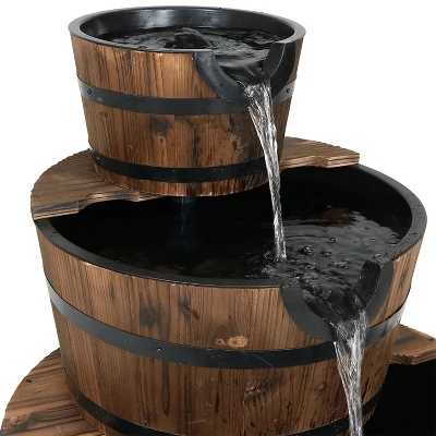 Sunnydaze Decor Sunnydaze 30"H Electric Wood Rustic Farmhouse Style 3-Tier Barrel Outdoor Water Fountain 4 Sunnydaze Decor Sunnydaze 30"H Electric Wood Rustic Farmhouse Style 3-Tier Barrel Outdoor Water Fountain - Image 2