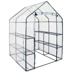 Sunnydaze Decor Sunnydaze Outdoor Portable Growing Rack Grandeur Mini Walk-In Greenhouse With Roll-Up Door - 4 Shelves - Clear -Furniture GUEST b2ffb706 44c5 4a12 88d4 1d2be8c7a2d1