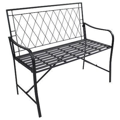 Sunnydaze Decor Sunnydaze Outdoor 2-Person Iron Argyle Diamond Patio Bench - Black 9 Sunnydaze Decor Sunnydaze Outdoor 2-Person Iron Argyle Diamond Patio Bench - Black - Image 7
