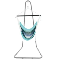 Sunnydaze Decor Sunnydaze Polyester Rope Hanging Caribbean-Style Hammock Chair Swing For Patio, Porch, Or Yard - Lagoon Stripes -Furniture GUEST b3dc6a27 1153 4467 8ae7 bfd1abc00a3b