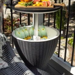 Sunnydaze Decor Sunnydaze Rattan Design Patio Bar Cooler Table With Height-Adjustable Tabletop - Phantom Gray -Furniture GUEST b3efb87d 2257 4bff aa9e d778bab7d3a4