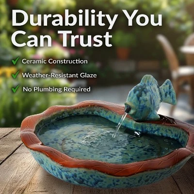 Sunnydaze Decor Sunnydaze 7"H Electric Glazed Ceramic Fish Outdoor Water Fountain 6 Sunnydaze Decor Sunnydaze 7"H Electric Glazed Ceramic Fish Outdoor Water Fountain - Image 4