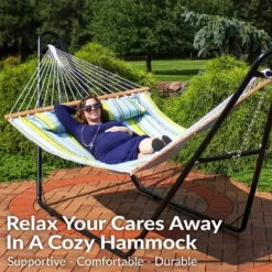 Sunnydaze Decor Sunnydaze Double Quilted Fabric Hammock With Universal Steel Stand - 450-Pound Capacity 25 Sunnydaze Decor Sunnydaze Double Quilted Fabric Hammock With Universal Steel Stand - 450-Pound Capacity -Furniture GUEST b42fd6eb 362d 44c6 9b8a 9d668770c7c8