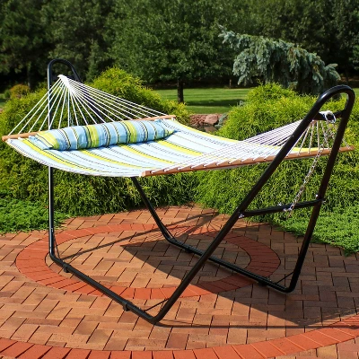 Sunnydaze Decor Sunnydaze Double Quilted Fabric Hammock With Universal Steel Stand - 450-Pound Capacity 12 Sunnydaze Decor Sunnydaze Double Quilted Fabric Hammock With Universal Steel Stand - 450-Pound Capacity - Image 10