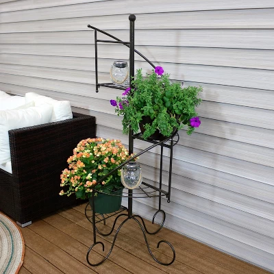 Sunnydaze Decor Sunnydaze Indoor/Outdoor Iron Metal 4-Tiered Potted Flower Plant Stand With Spiral Staircase Design - 56" - Black - 2pk 8 Sunnydaze Decor Sunnydaze Indoor/Outdoor Iron Metal 4-Tiered Potted Flower Plant Stand With Spiral Staircase Design - 56" - Black - 2pk - Image 6