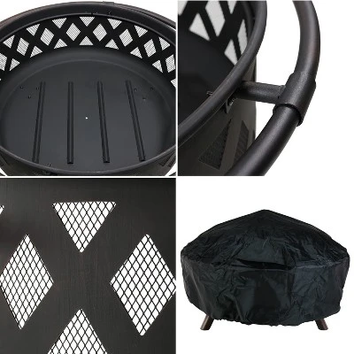 Sunnydaze Decor Sunnydaze Outdoor Camping Or Backyard Round Crossweave Cut Out Fire Pit With Spark Screen, Log Poker, And Cover - 36" 4 Sunnydaze Decor Sunnydaze Outdoor Camping Or Backyard Round Crossweave Cut Out Fire Pit With Spark Screen, Log Poker, And Cover - 36" - Image 2