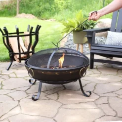 Sunnydaze Decor Sunnydaze Outdoor Camping Or Backyard Steel Victorian Fire Pit Bowl With Handles And Spark Screen - 25" - Black -Furniture GUEST b62bb542 f5f7 4495 95ae 72d3b0f65134