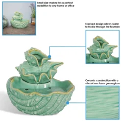 Sunnydaze Decor Sunnydaze Indoor Home Decorative Stacked Tiered Seashells Tabletop Water Fountain Feature - 7" - Green -Furniture GUEST b6795af7 d616 4bea b53c c15d41e7dd4a