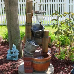 Sunnydaze Decor Sunnydaze 34"H Electric Polyresin Rustic Pouring Buckets Outdoor Water Fountain With Solar Lantern -Furniture GUEST b68d7fab 0b0d 4872 937e 98f51c6596a4