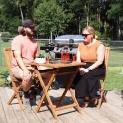 Sunnydaze Decor Sunnydaze Outdoor Solid Teak Wood With Stained Finish Nantasket Folding Bistro Table And Chairs - Brown - 3pc -Furniture GUEST b8ddc435 512f 4983 9bce 7a8b5a4134e6