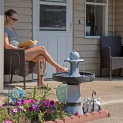 Sunnydaze Decor Sunnydaze 29.5" H Contemporary 2-Tone Outdoor Water Fountain With Light -Furniture GUEST b98bbb2e 7765 4e60 8843 adc3b7e08fea