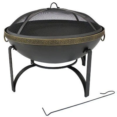 Sunnydaze Decor Sunnydaze Outdoor Camping Or Backyard Steel Contemporary Fire Pit Bowl With Handles And Spark Screen - 26" - Black 7 Sunnydaze Decor Sunnydaze Outdoor Camping Or Backyard Steel Contemporary Fire Pit Bowl With Handles And Spark Screen - 26" - Black - Image 5