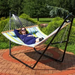 Sunnydaze Decor Sunnydaze Double Quilted Fabric Hammock With Universal Steel Stand - 450-Pound Capacity 32 Sunnydaze Decor Sunnydaze Double Quilted Fabric Hammock With Universal Steel Stand - 450-Pound Capacity -Furniture GUEST bb0f86db 4df9 407e 8cfd f078833d37c3