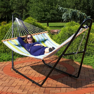 Sunnydaze Decor Sunnydaze Double Quilted Fabric Hammock With Universal Steel Stand - 450-Pound Capacity 14 Sunnydaze Decor Sunnydaze Double Quilted Fabric Hammock With Universal Steel Stand - 450-Pound Capacity - Image 12
