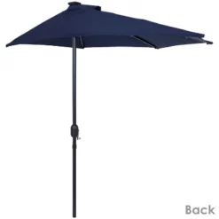Sunnydaze Decor Sunnydaze Solar Outdoor Half Patio Umbrella With LED Lights And Crank - 9' - Navy Blue