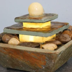 Sunnydaze Decor Sunnydaze Indoor Home Office Slate And Polished Stone Ball Tiered Tabletop Water Fountain With LED Light - 8" -Furniture GUEST bc26ac82 9c52 40be ac2a c52c7fb11e5f