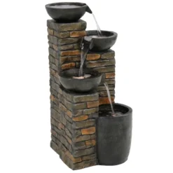 Sunnydaze Decor Sunnydaze 34"H Electric Polyresin Staggered Bowls Tiered Outdoor Water Fountain With LED Lights -Furniture GUEST bd59bf02 995d 412c b01c 3843803a1a84