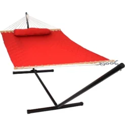 Sunnydaze Decor Sunnydaze 2-Person Quilted Double Hammock With Spreader Bars With Freestanding Stand - 400 Lb Weight Capacity/12' Stand -Furniture GUEST bf336dd5 b712 4a94 ae72 0c01a39a713d