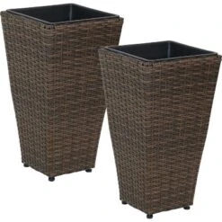 Sunnydaze Decor Sunnydaze Modern Decorative Standing Square Polyrattan Planter Containers - Brown - 2-Pack 15 Sunnydaze Decor Sunnydaze Modern Decorative Standing Square Polyrattan Planter Containers - Brown - 2-Pack -Furniture GUEST c02e1c56 4a51 4bbf 80d1 abe7f58fbadc