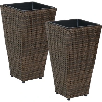 Sunnydaze Decor Sunnydaze Modern Decorative Standing Square Polyrattan Planter Containers - Brown - 2-Pack 9 Sunnydaze Decor Sunnydaze Modern Decorative Standing Square Polyrattan Planter Containers - Brown - 2-Pack - Image 7