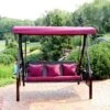 Sunnydaze Decor Sunnydaze 3-Person Outdoor Patio Swing With Adjustable Canopy Shade, Foldable Side Tables, Cushions And Pillow, Merlot