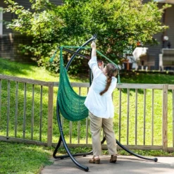 Sunnydaze Decor Sunnydaze Steel Outdoor Hammock Chair Stand With Curved Legs - Black - 84" -Furniture GUEST c1b9bdcd 24c7 46c5 a68a 3aa521a1ffbc