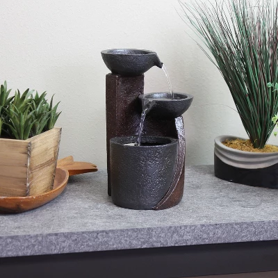 Sunnydaze Decor Sunnydaze Indoor Home Decorative Resin 3-Tier Descending Bowls Tabletop Water Fountain - 9" - Dark Brown 3 Sunnydaze Decor Sunnydaze Indoor Home Decorative Resin 3-Tier Descending Bowls Tabletop Water Fountain - 9" - Dark Brown