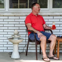 Sunnydaze Decor Sunnydaze Gentle Glow 2-Tier Ceramic Outdoor Fountain With LED Lights - 26.5" H - Off-White -Furniture GUEST c2fbbe53 9461 411d 8c79 2149bdc08d63