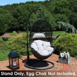 Sunnydaze Decor Sunnydaze Durable Indoor/Outdoor Powder-Coated Steel Egg Chair Stand With Extra-Wide Round Base - 76" H - Black -Furniture GUEST c3190e57 13e7 439b b00f 61cee7adedb0