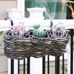 Sunnydaze Decor Sunnydaze Indoor/Outdoor Polyrattan Over-the-Rail Tri-Planter With 3 Round Black Plastic Liners