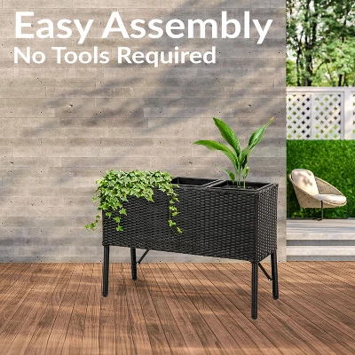 Sunnydaze Decor Sunnydaze 3-Section Wicker Raised Planter Bed For Indoor Or Outdoor Use - Black 11 Sunnydaze Decor Sunnydaze 3-Section Wicker Raised Planter Bed For Indoor Or Outdoor Use - Black - Image 9