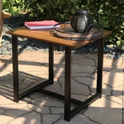 Sunnydaze Decor Sunnydaze Outdoor Rectangle Side Table - Chestnut With Powder-Coated Steel Frame - Brown -Furniture GUEST c5ebd245 643c 407e 8334 dd645dd2c8a9