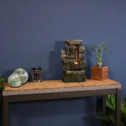 Sunnydaze Decor Sunnydaze Indoor Home Office Polyresin Towering Cave Waterfall Tabletop Water Fountain With LED Light - 14" -Furniture GUEST c6c1c5bc a78b 487e b89e 9a9ea1e27f0a