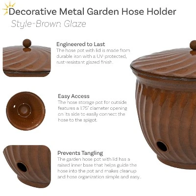 Sunnydaze Decor Sunnydaze Outdoor Decorative Metal Garden Hose Holder With Lid 3 Sunnydaze Decor Sunnydaze Outdoor Decorative Metal Garden Hose Holder With Lid