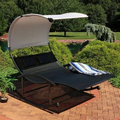 Sunnydaze Decor Sunnydaze Outdoor Double Chaise Lounge Bed With Canopy Shade And Headrest Pillows, Black 12 Sunnydaze Decor Sunnydaze Outdoor Double Chaise Lounge Bed With Canopy Shade And Headrest Pillows, Black - Image 10