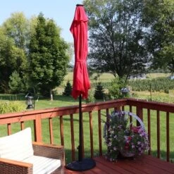 Sunnydaze Decor Sunnydaze Solar Outdoor Half Patio Umbrella With LED Lights And Crank - 9' -Furniture GUEST c9f837c8 d485 4ed9 88ea 05aef64bcc73