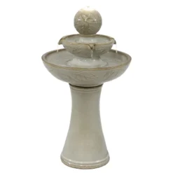 Sunnydaze Decor Sunnydaze Gentle Glow 2-Tier Ceramic Outdoor Fountain With LED Lights - 26.5" H - Off-White -Furniture GUEST ca037e4a cc4c 425c 88c3 c797d59d7d6a