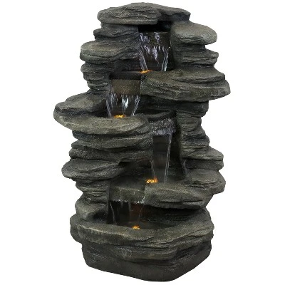 Sunnydaze Decor Sunnydaze 38"H Electric Polyresin And Fiberglass Stacked Shale Waterfall Outdoor Water Fountain With LED Lights 3 Sunnydaze Decor Sunnydaze 38"H Electric Polyresin And Fiberglass Stacked Shale Waterfall Outdoor Water Fountain With LED Lights