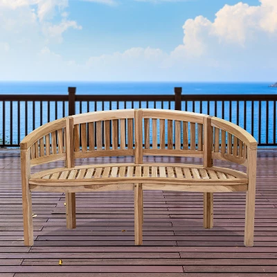 Sunnydaze Decor Sunnydaze 59" Solid Wooden Teak Outdoor Banana Bench With Curved Back 16 Sunnydaze Decor Sunnydaze 59" Solid Wooden Teak Outdoor Banana Bench With Curved Back - Image 14