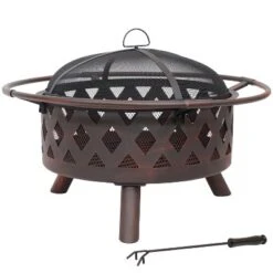 Sunnydaze Decor Sunnydaze Outdoor Camping Or Backyard Crossweave Cut Out Fire Pit With Spark Screen, Log Poker, And Metal Wood Grate - Bronze -Furniture GUEST cb89e5c0 6351 41f5 aaaa 7e39ebf9c76f